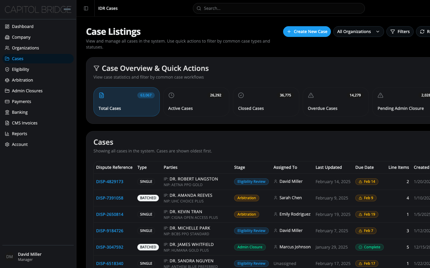 Cases listing with the StageBadge in the Stage column